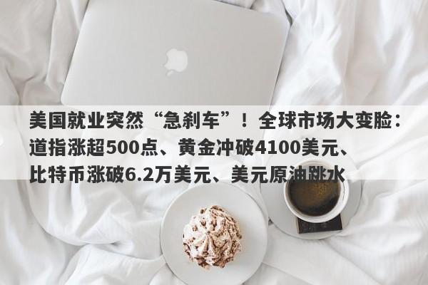 美国就业突然“急刹车”！全球市场大变脸：道指涨超500点、黄金冲破4100美元、比特币涨破6.2万美元、美元原油跳水